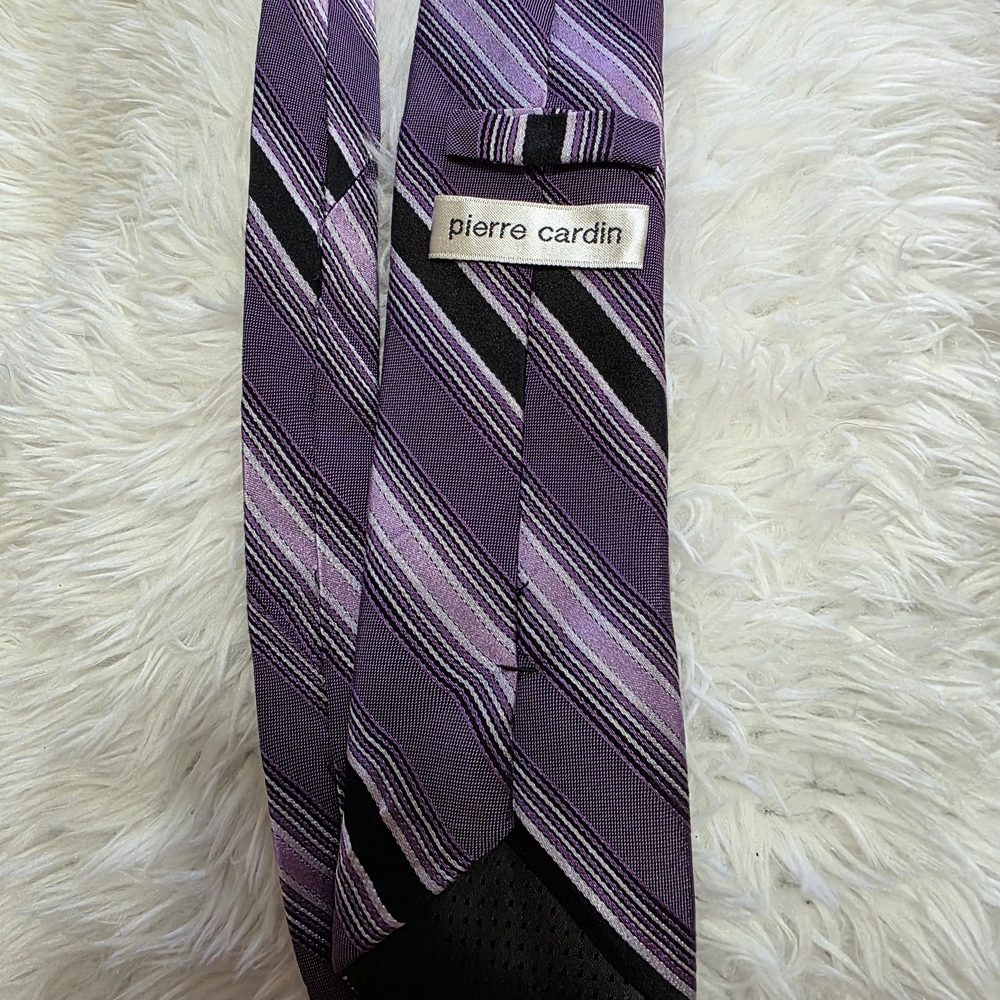 Pierre Cardin Purple and Black Diagonal Stripe Silk Tie